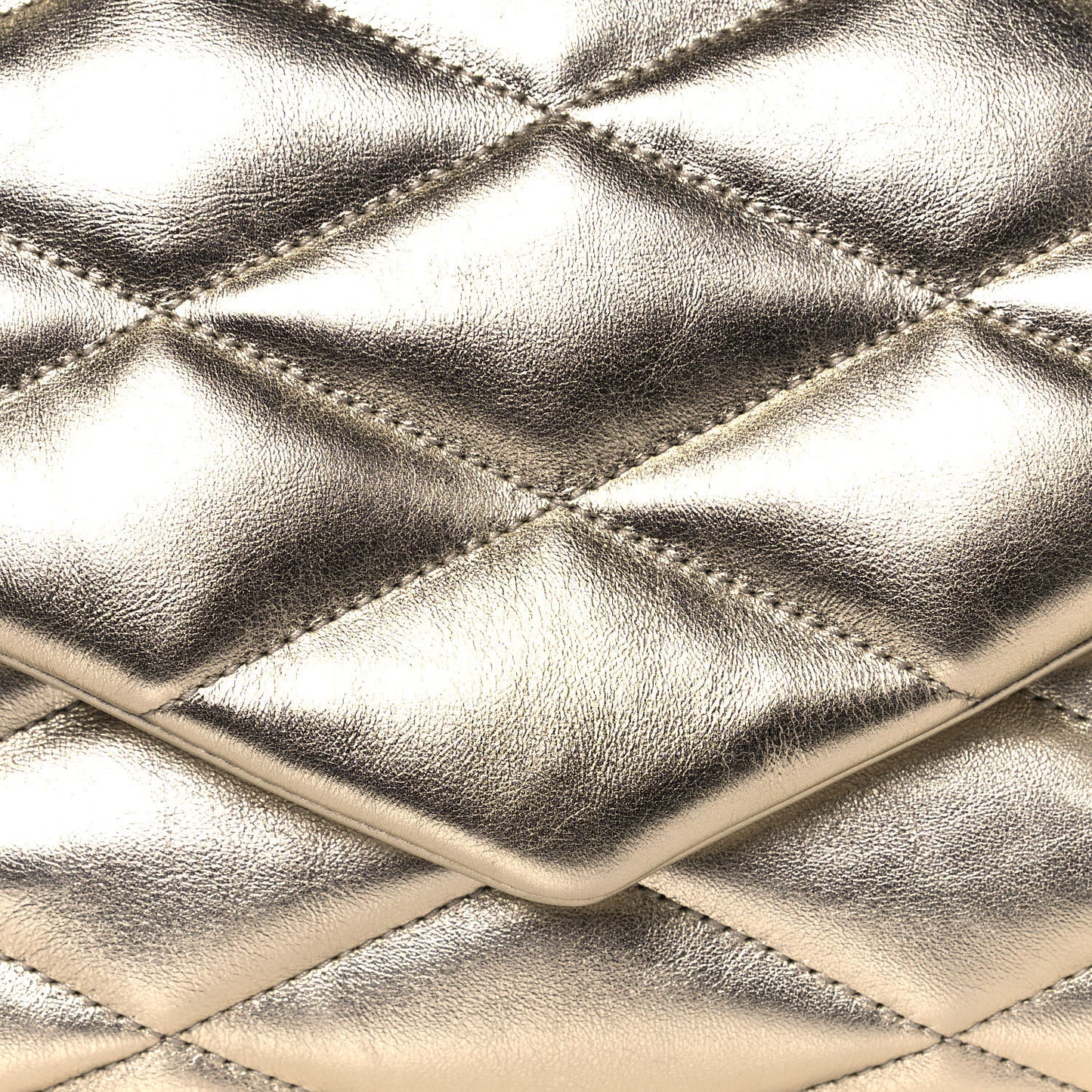 Metallic Lambskin Quilted Sade Puffer Envelope Clutch Platino