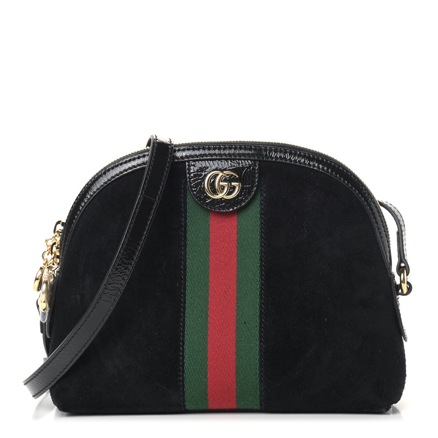 Gucci Suede Patent Web GG Small Ophidia Dome Shoulder Bag Black 1 of 11