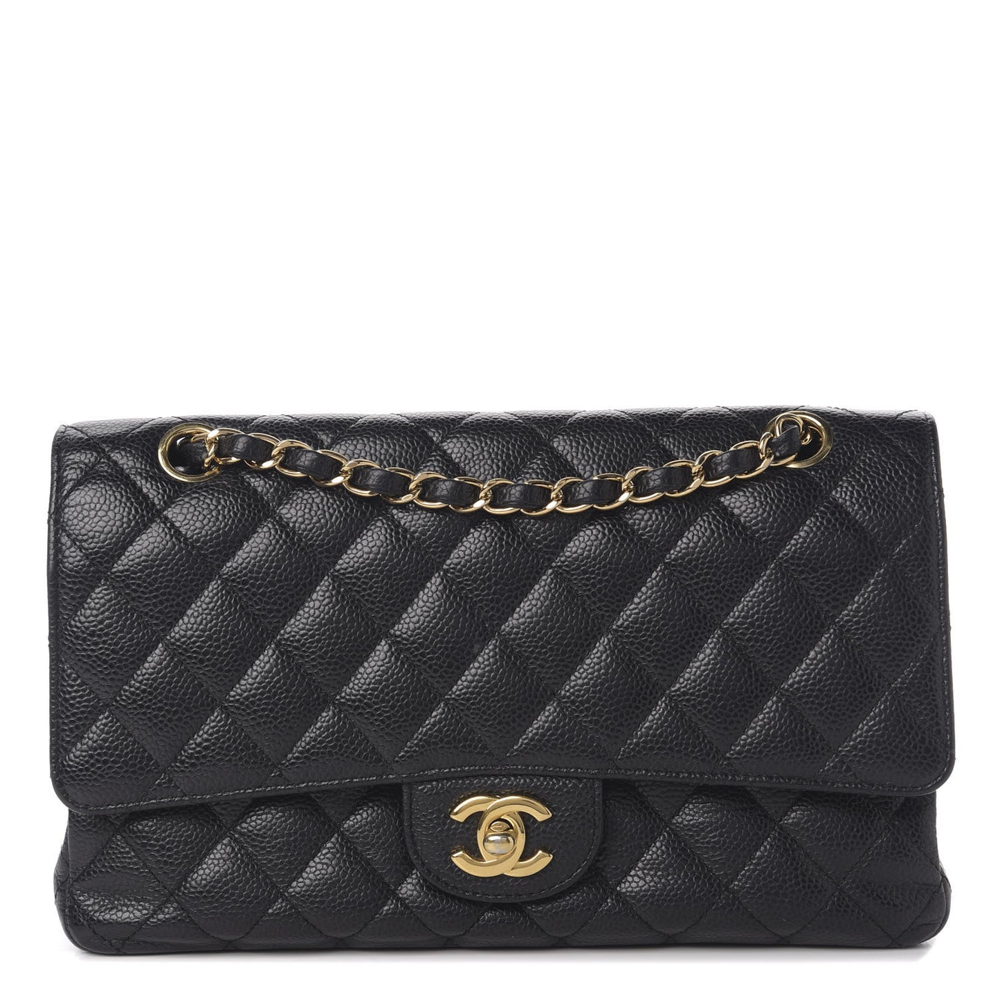 Caviar Quilted Medium Double Flap Black