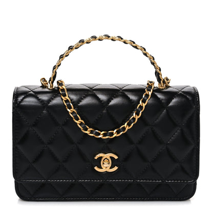 Chanel Shiny Calfskin Quilted Metal Top Handle Wallet On Chain WOC Black 1 of 11