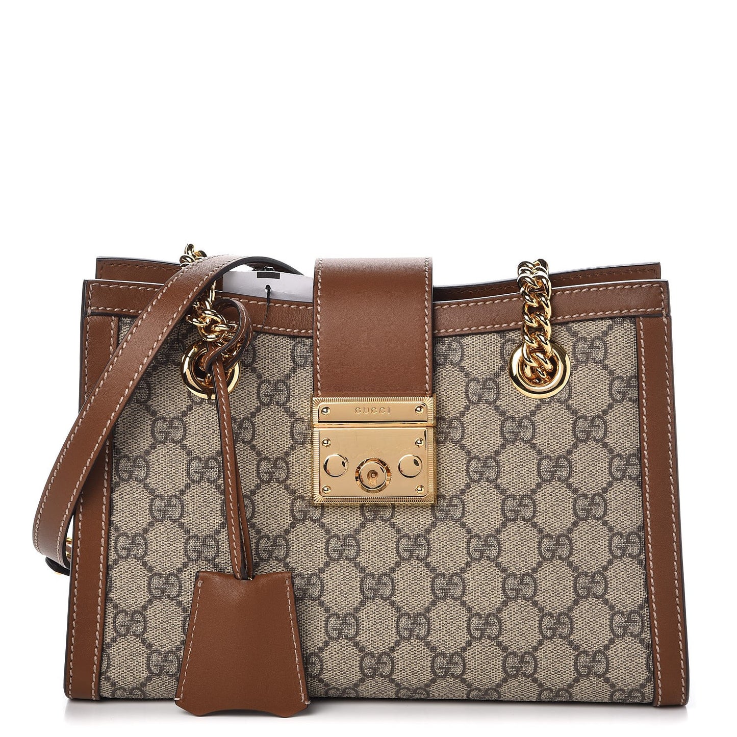 GG Supreme Monogram Calfskin Small Padlock Tote Beige Ebony Tuscany