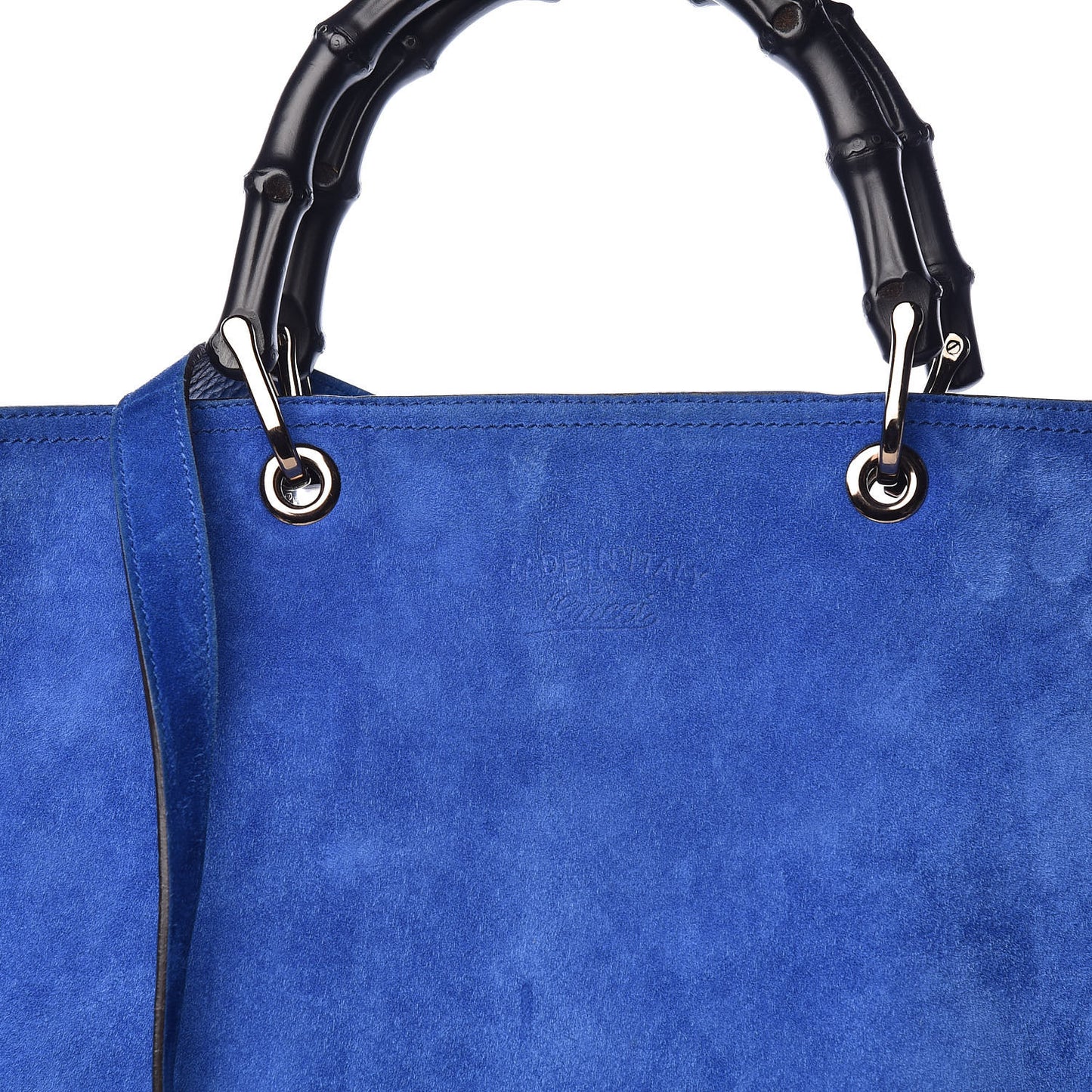 Suede Bamboo Fringe Small Shopper Tote Blue