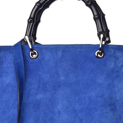 Gucci Suede Bamboo Fringe Small Shopper Tote Blue 10 of 10