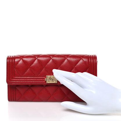 Chanel Caviar Quilted Large Boy Gusset Flap Wallet Red 2 of 8