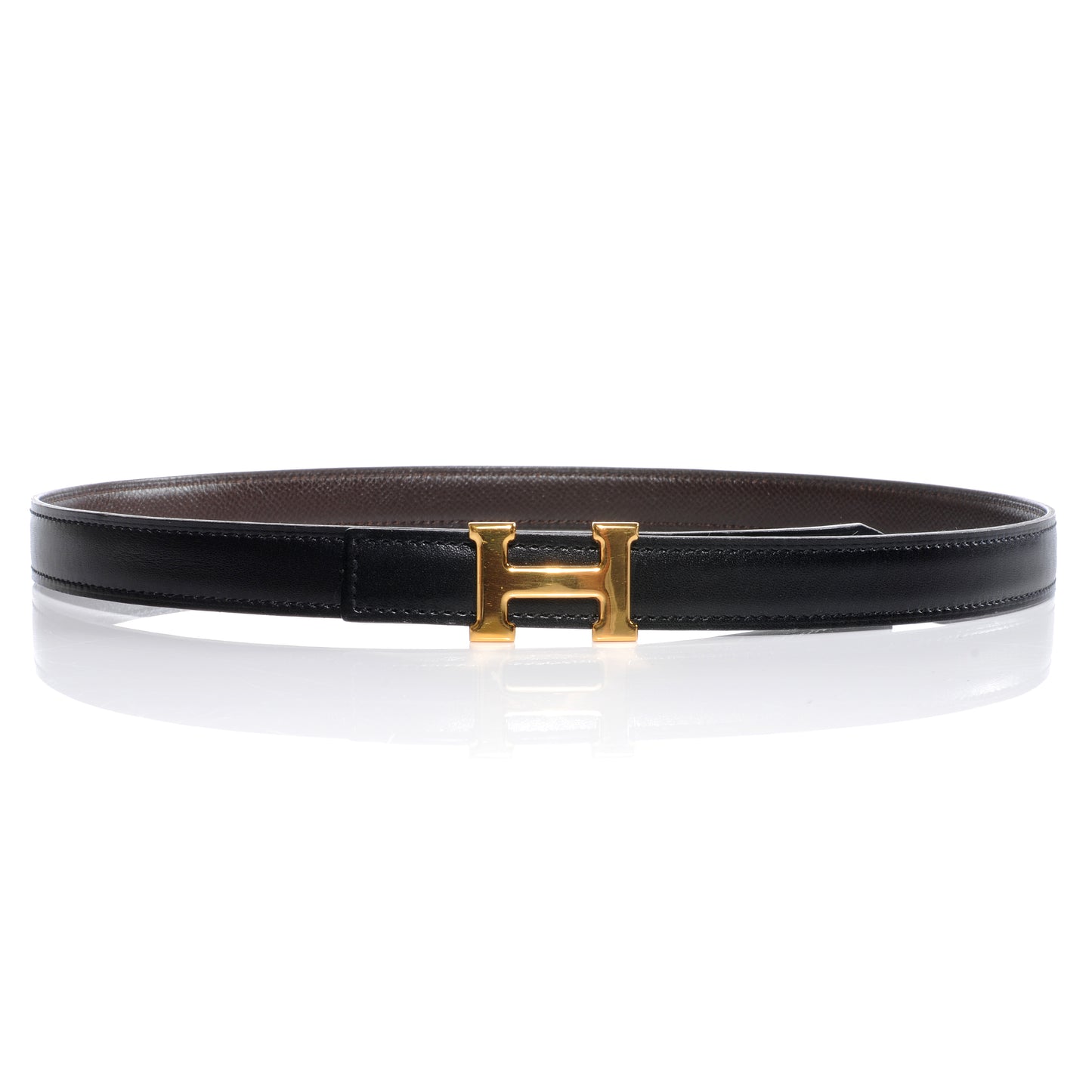 Box Courchevel Reversible Constance 18mm H Belt Noir Chocolate 70