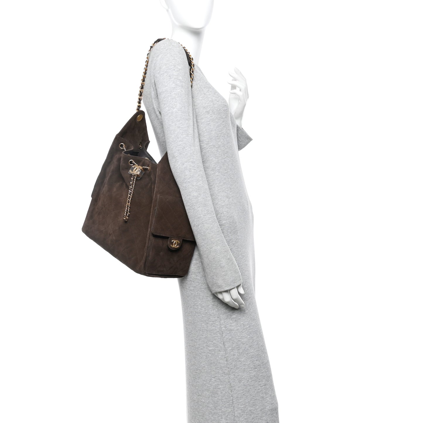 Suede Quilted Medium Chanel 25 Handbag Dark Brown