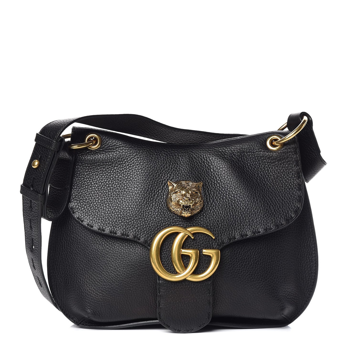 Cellarius Calfskin Feline GG Marmont Flap Shoulder Bag Black