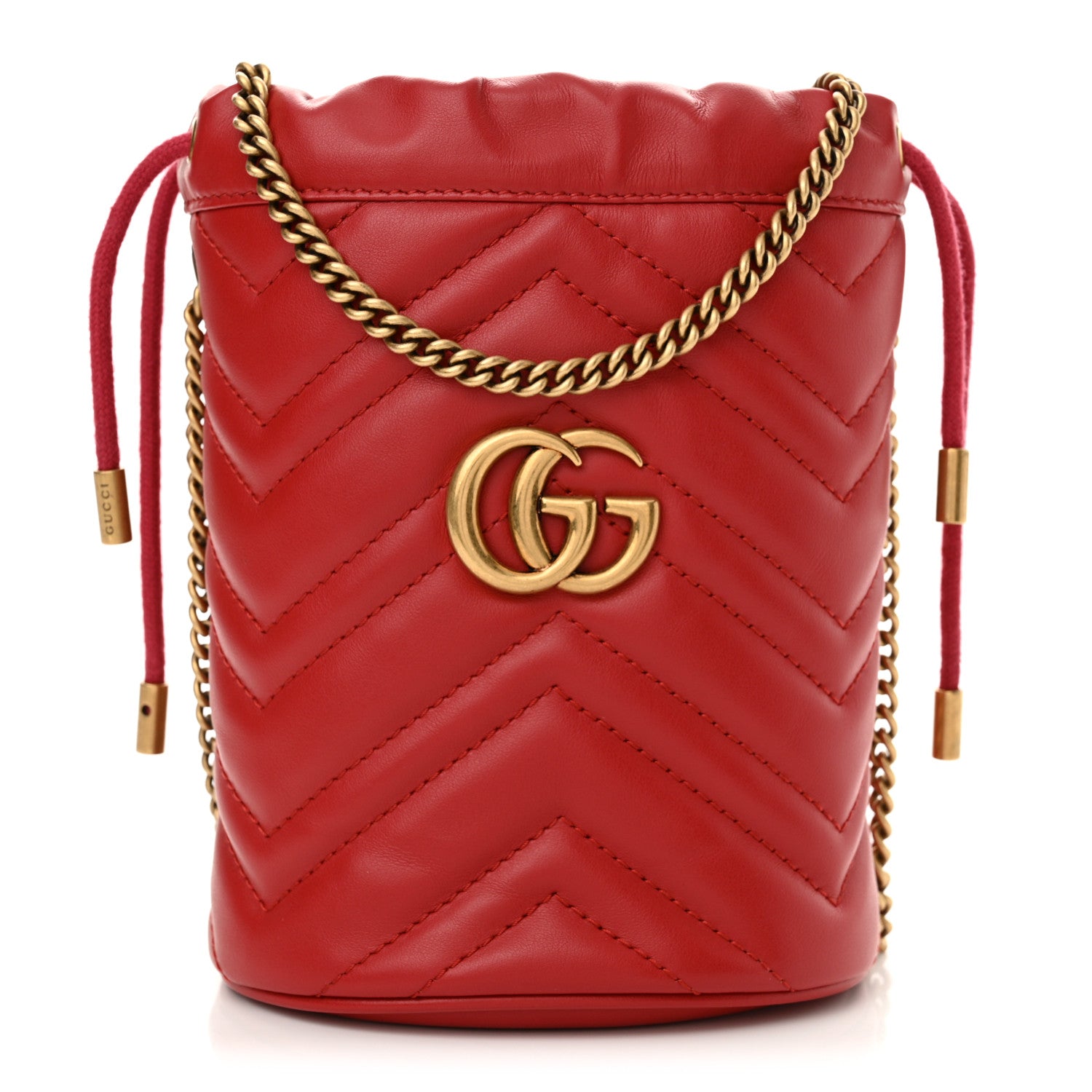 Gucci Calfskin Matelasse Mini GG Marmont 2.0 Bucket Bag Hibiscus Red 1 of 10