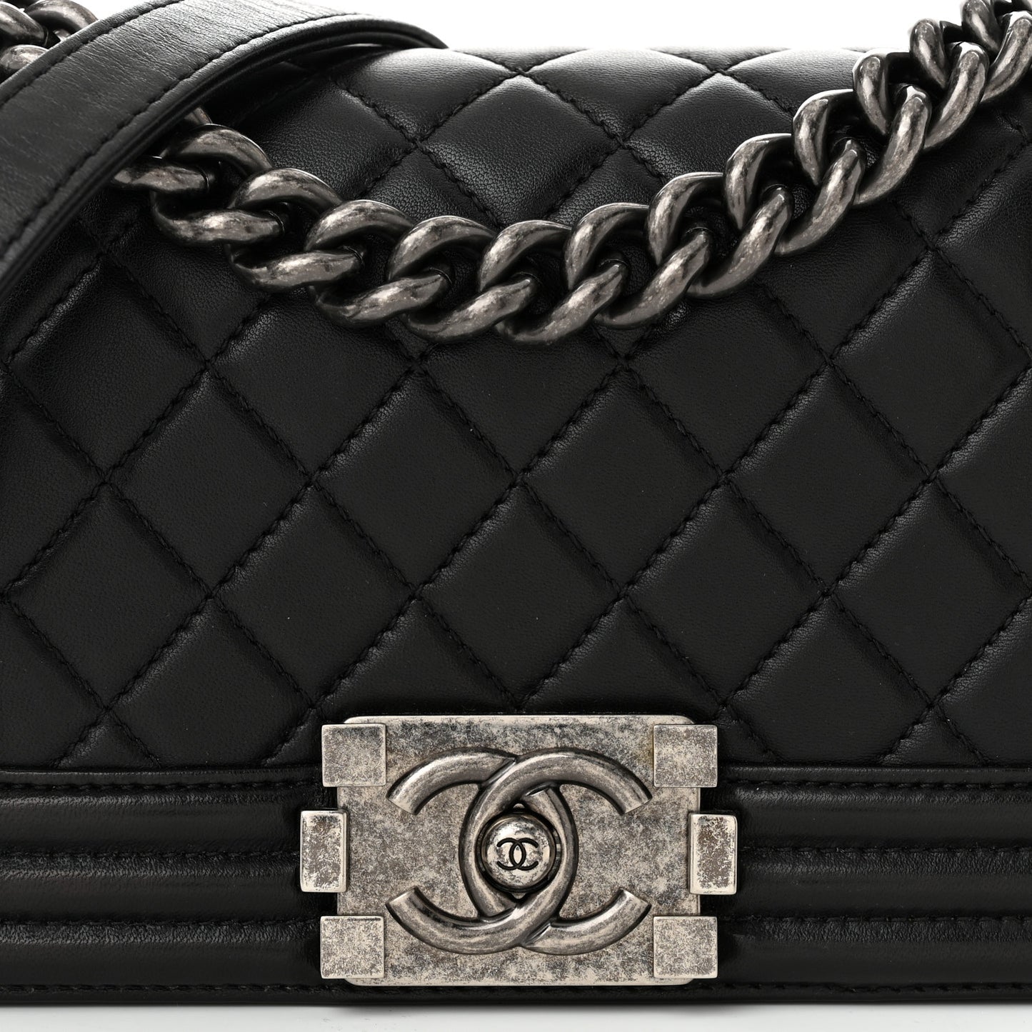Lambskin Quilted Small Boy Flap Black