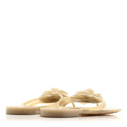 Chanel Jelly Camellia Thong Sandals 37 Beige 5 of 10