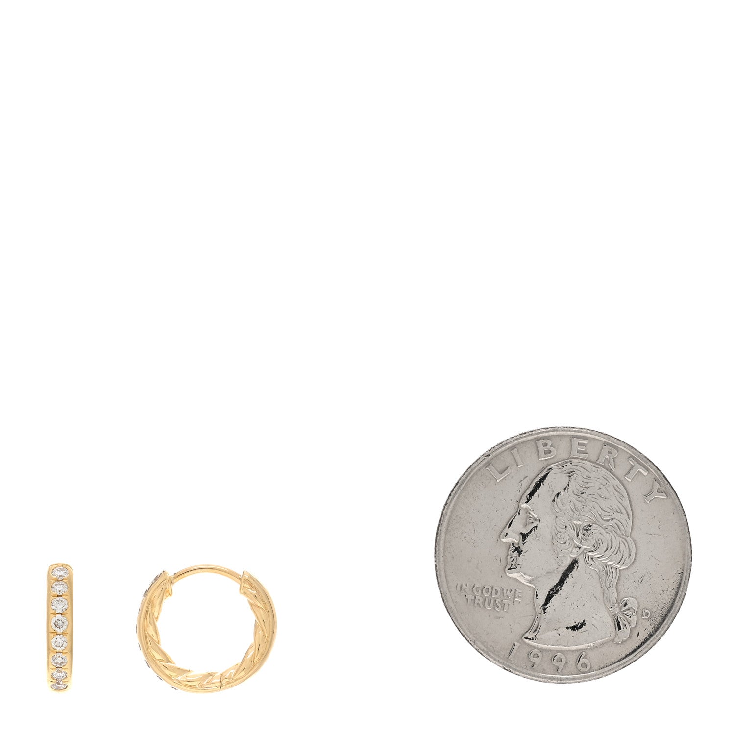 David Yurman 18K Yellow Gold Diamond Sculpted Cable Huggie Hoop Earrings 2 of 4