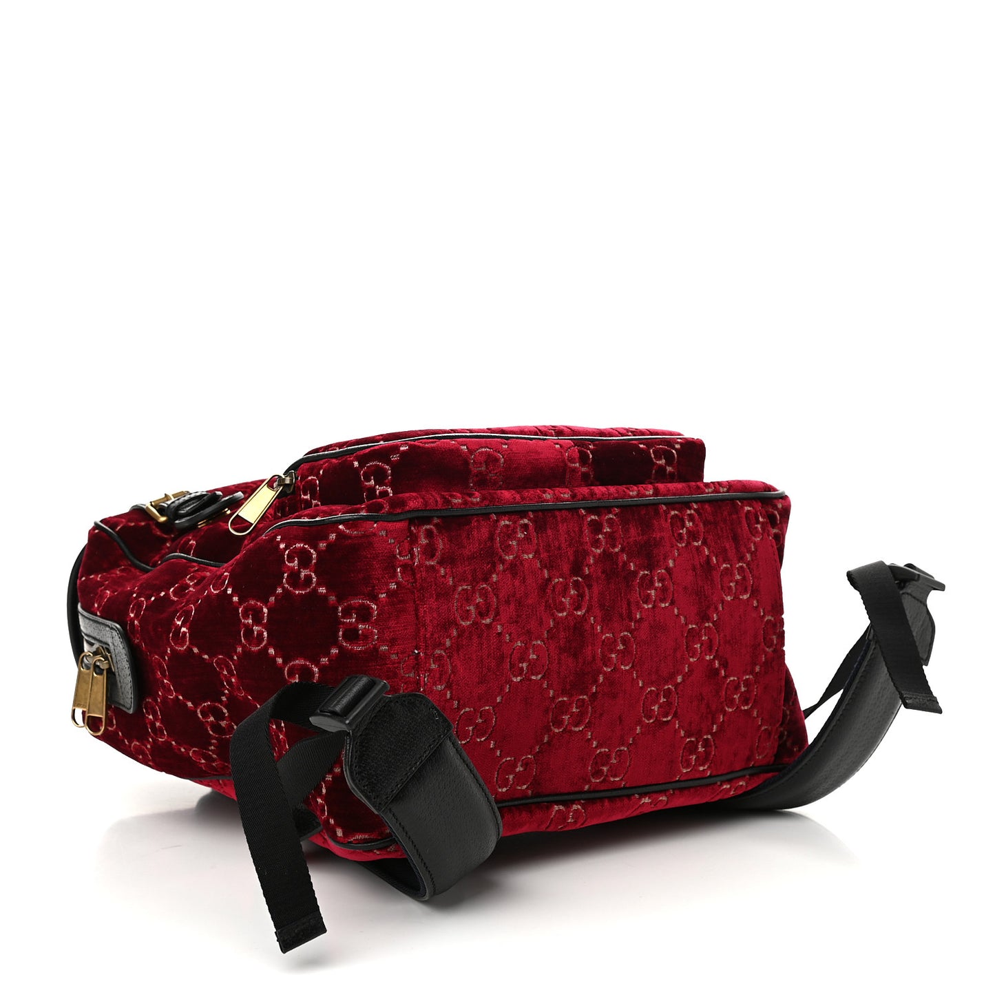 Velvet GG Monogram Textured Calfskin Web Small Double Buckle Backpack Red Cipria Black