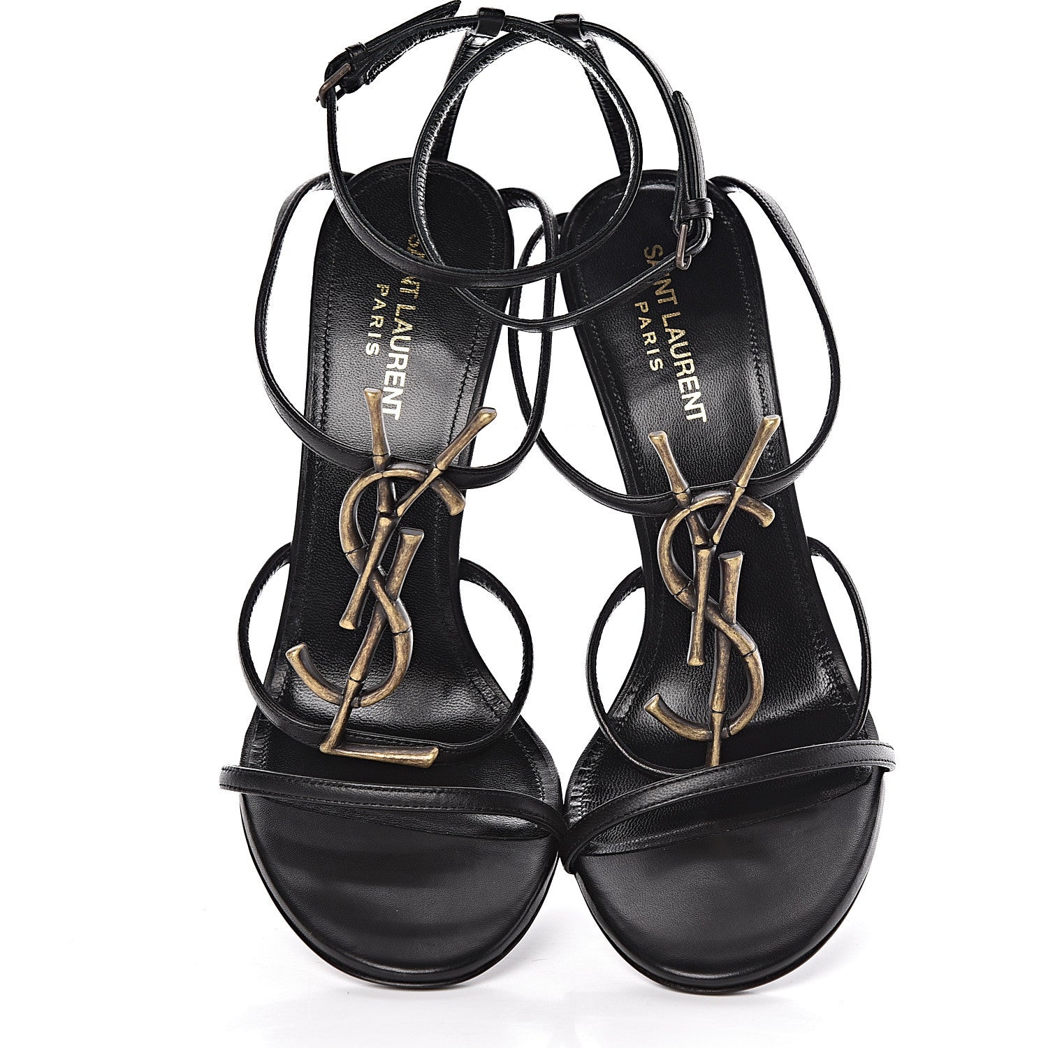 Saint Laurent Sheepskin Cassandra Bamboo Logo 110 Ankle Strap Sandals 40 Black 6 of 8