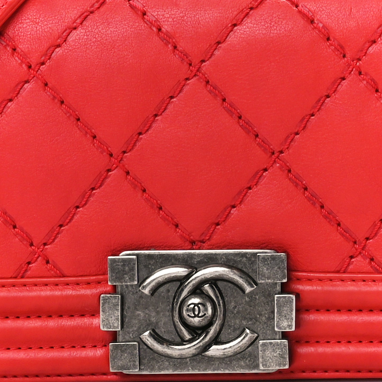 Calfskin Double Stitch Small Boy Flap Red