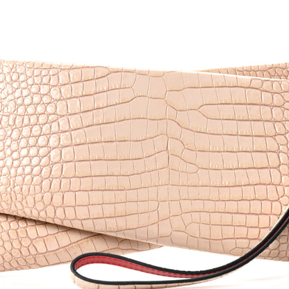 Christian Louboutin Crocodile Embossed Calfskin Loubi Twist Zip Clutch Bag Beige 7 of 9