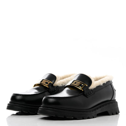 Christian Dior Brushed Calfskin Shearling Dior Code Lug Sole 15mm Loafers 36.5 Black Natural 3 of 11