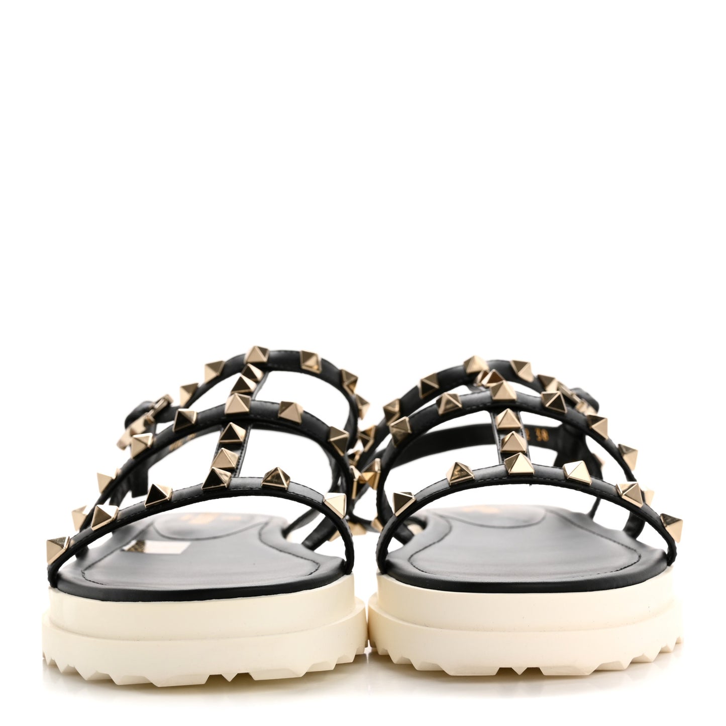 Calfskin Bedrock Rockstud Ankle Flat Sandals 38 Black White