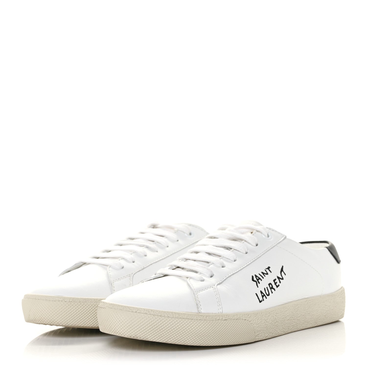 Saint Laurent Calfskin Embroidered Court Classic Sneakers 38.5 White Black 3 of 8