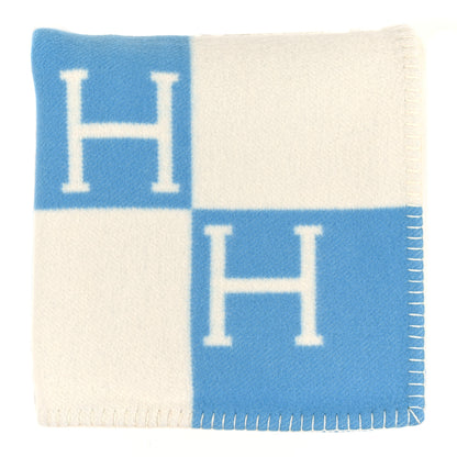 Hermes Wool Cashmere Avalon Baby Blanket Bleu Genievre White 1 of 3