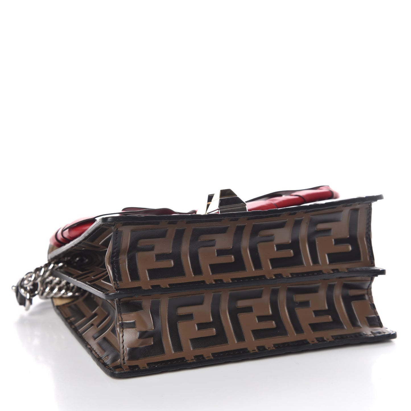 Vitello Shiny Nappa Bi-Color FF 1974 Lace Up Bow Embossed Small Kan I Shoulder Bag Maya Black Fragola