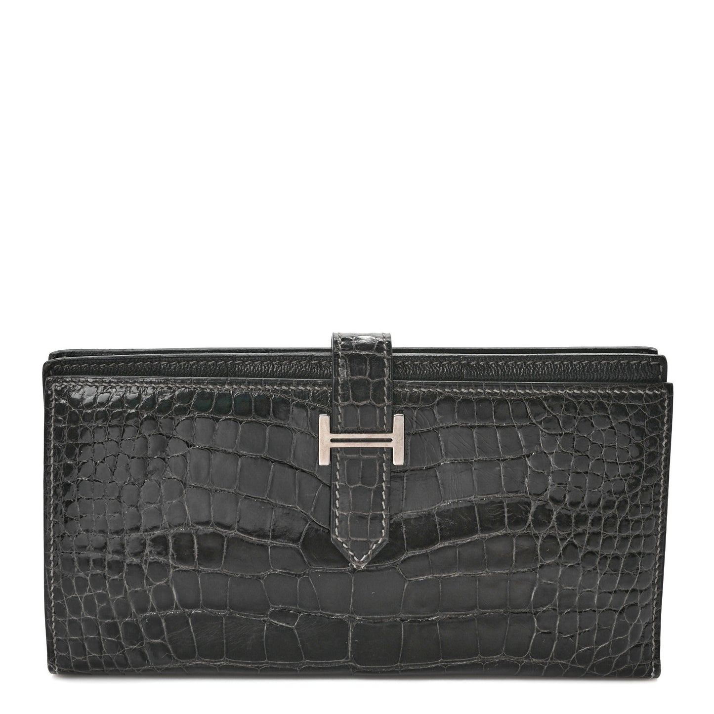 Shiny Alligator Bearn Gusset Wallet Graphite