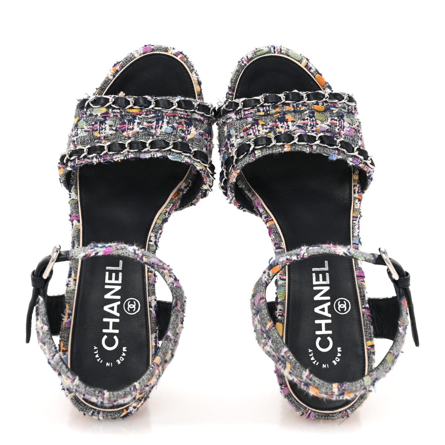 Tweed Cork Wedge Sandals 37 Navy Multicolor