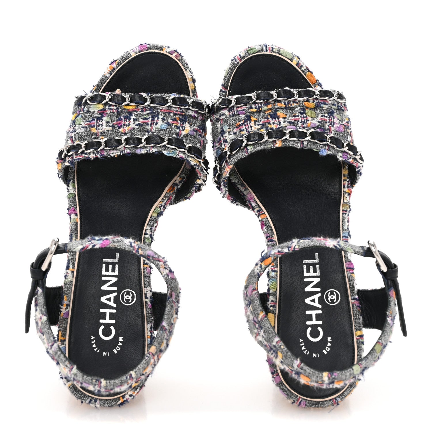Chanel Tweed Cork Wedge Sandals 37 Navy Multicolor 2 of 10