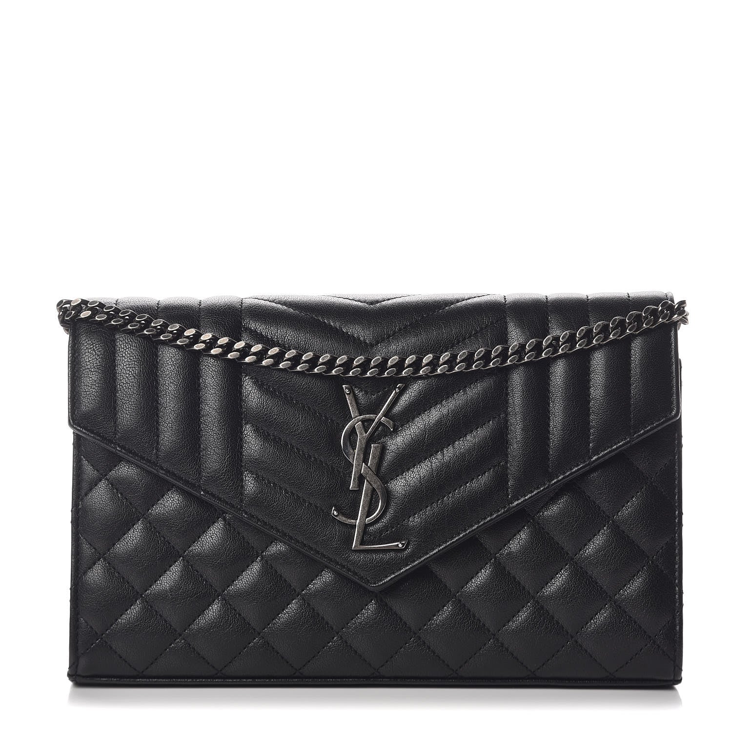 Saint Laurent Sheepskin Tri-Quilt Monogram Envelope Chain Wallet Black 1 of 10