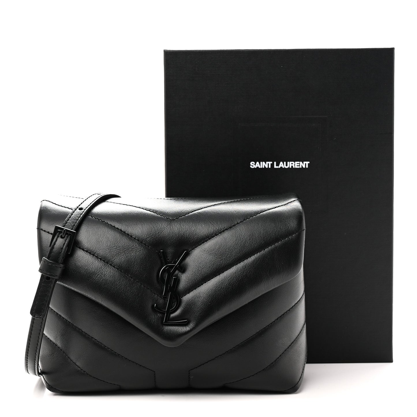 Calfskin Y Quilted Monogram Monochrome Toy Loulou Crossbody Bag Black Black