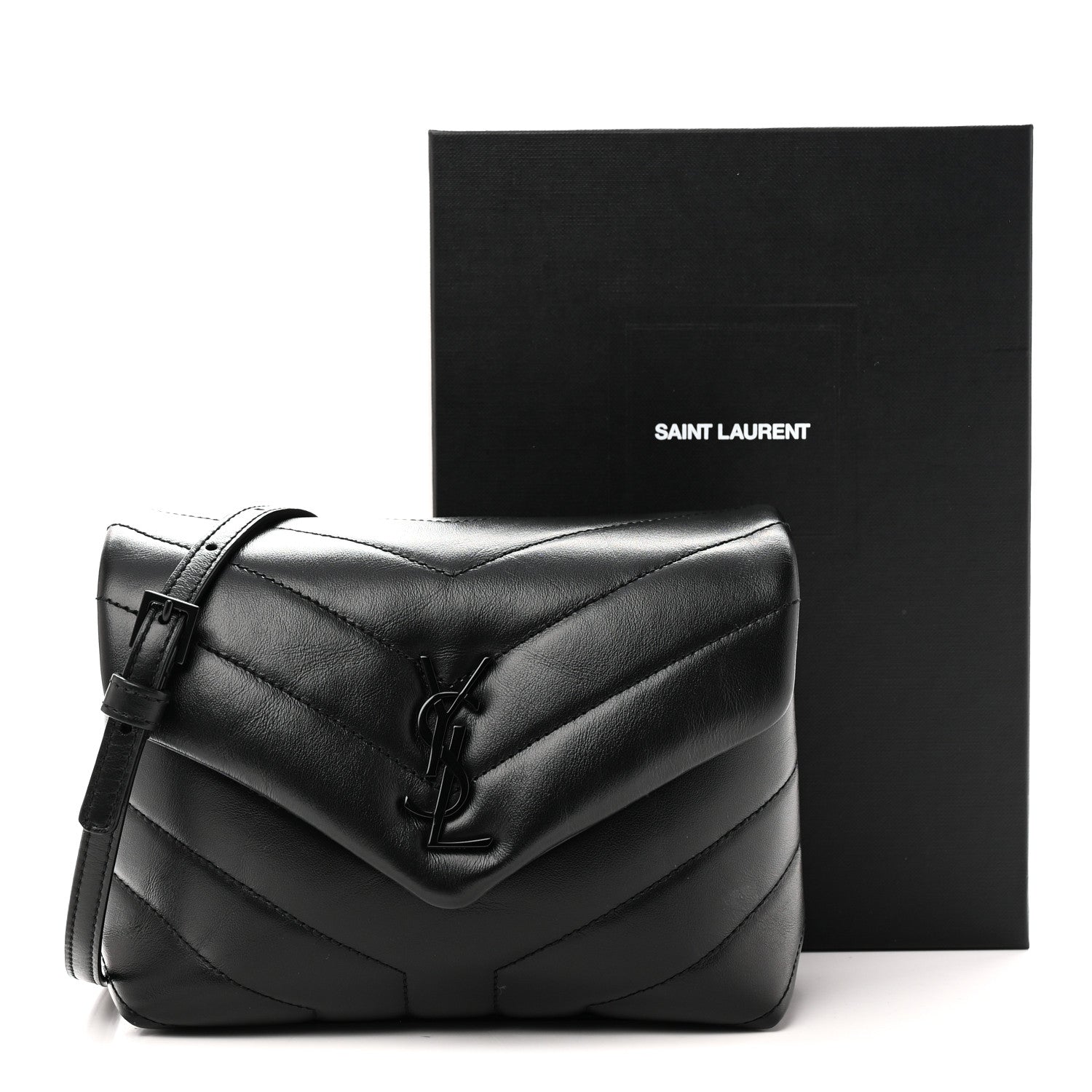 Saint Laurent Calfskin Y Quilted Monogram Monochrome Toy Loulou Crossbody Bag Black Black 11 of 11