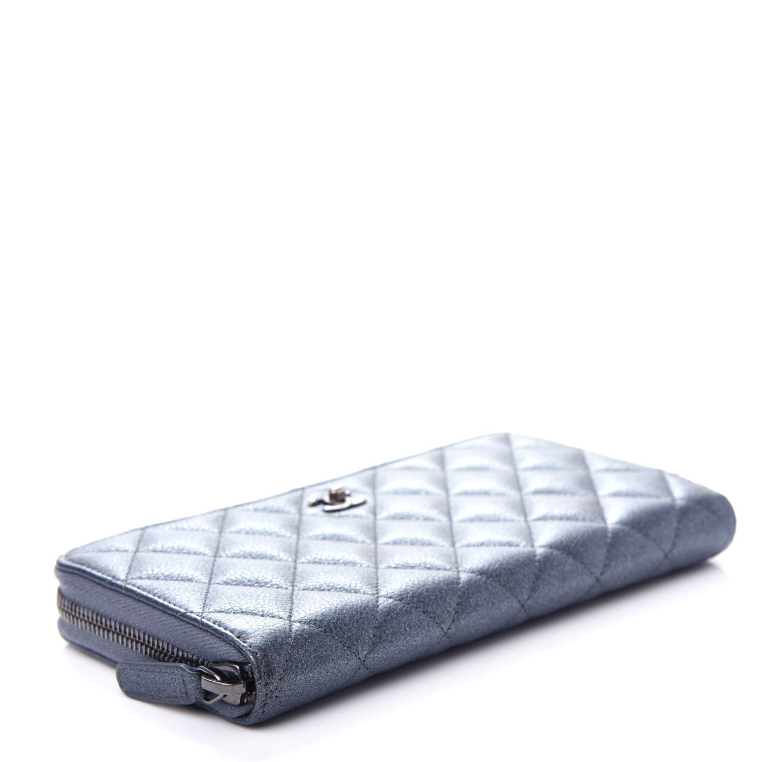 Chanel Metallic Calfskin Quilted Large Gusset Zip Around Wallet Charcoal 4 of 9