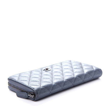 Chanel Metallic Calfskin Quilted Large Gusset Zip Around Wallet Charcoal 4 of 9
