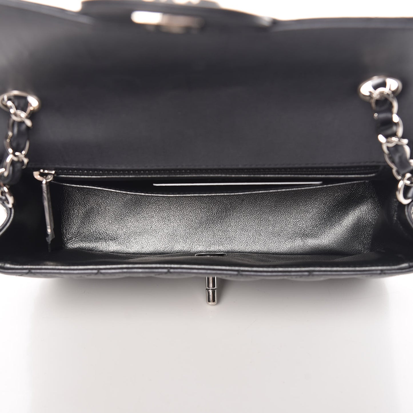 Iridescent Calfskin Quilted Mini Rectangular Flap Charcoal
