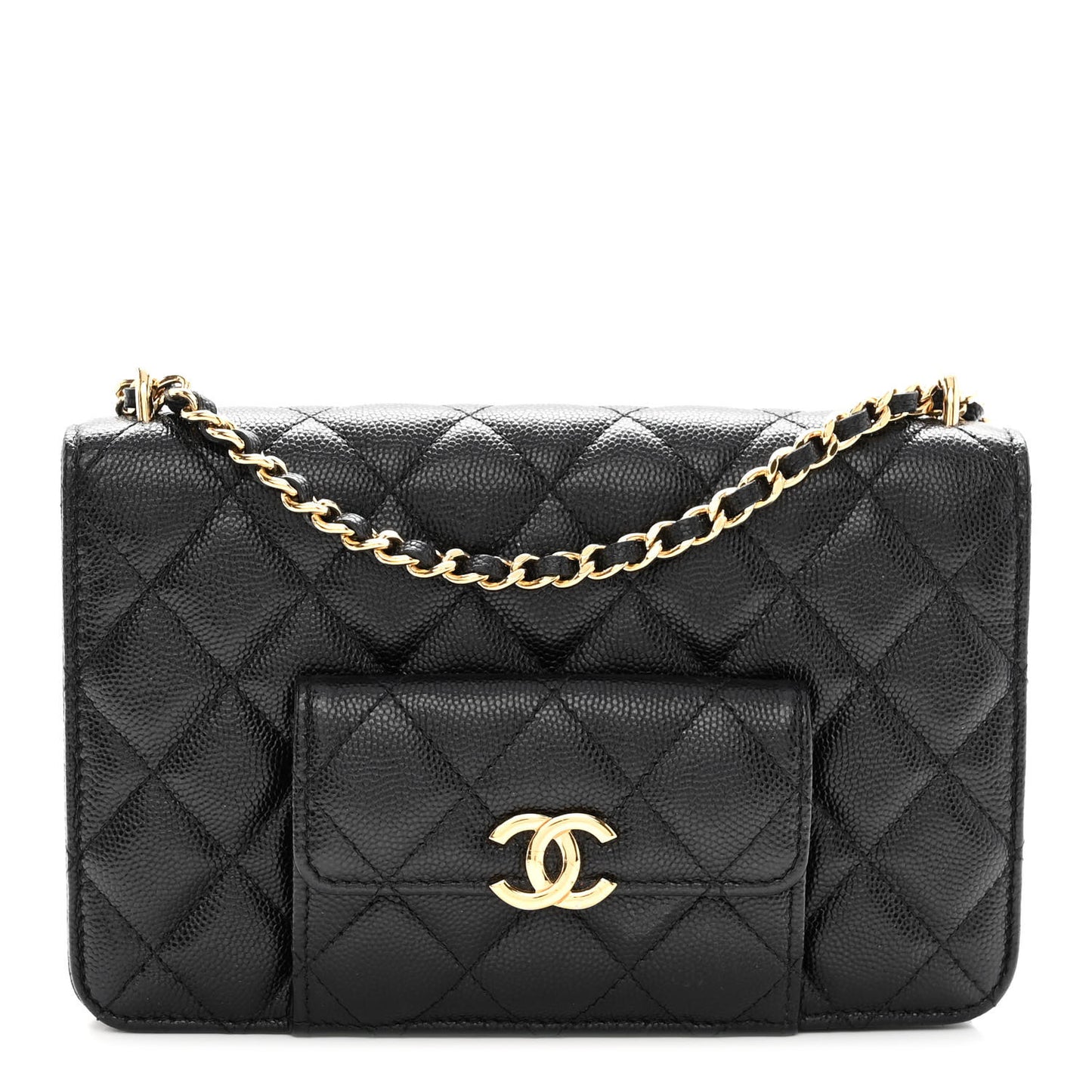 Caviar Quilted Pocket Twins Wallet On Chain WOC Black