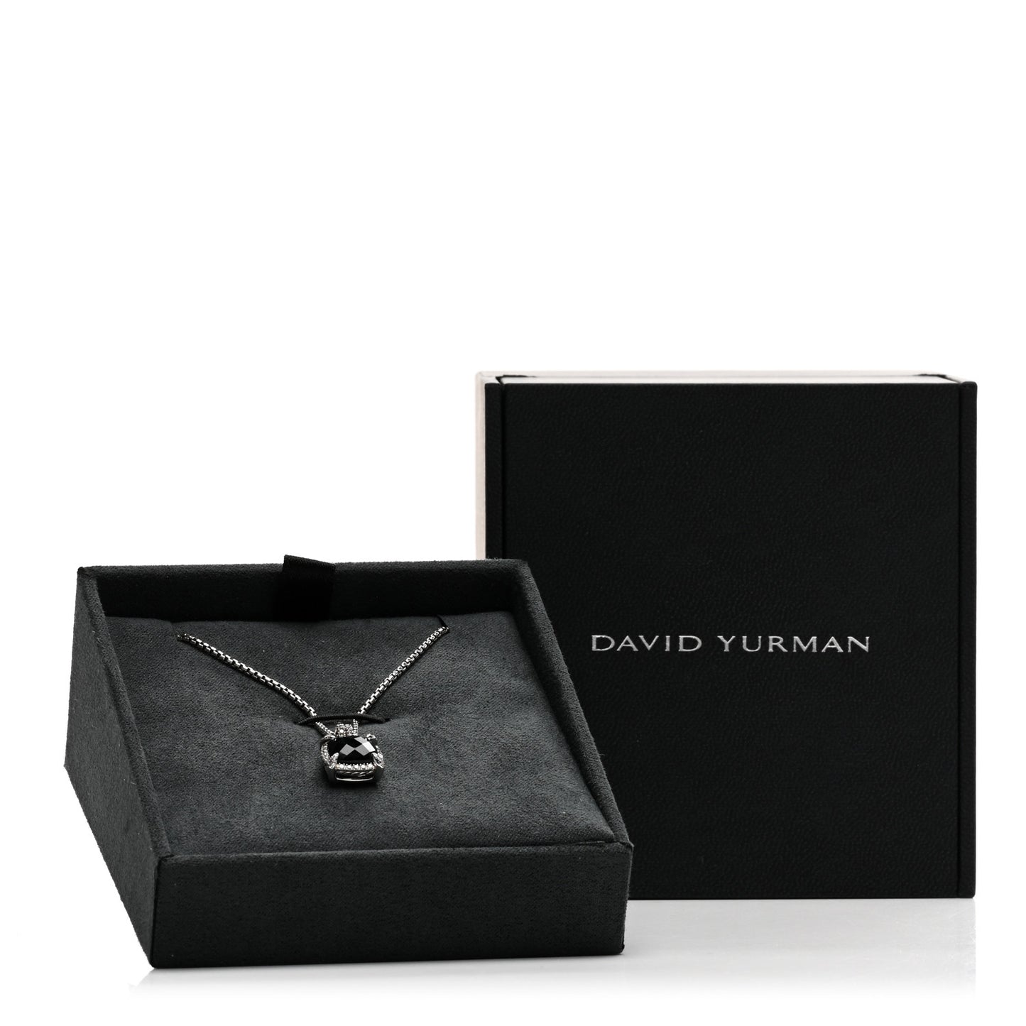 Sterling Silver Diamond Black Onyx 9mm Chatelaine Pave Bezel Pendant Necklace