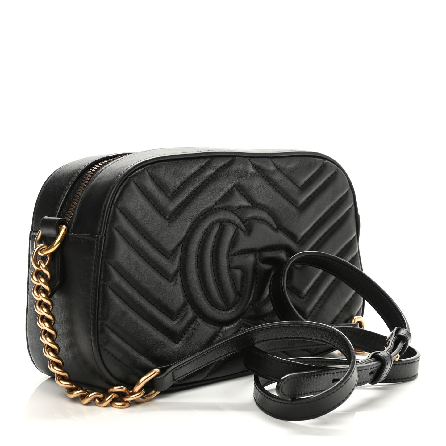 Calfskin Matelasse Animal Studs Small GG Marmont Chain Shoulder Bag Black
