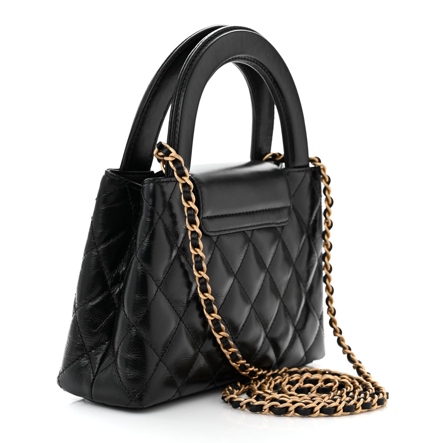 Chanel Shiny Aged Calfskin Quilted Nano Kelly Shopper Black 3 of 11