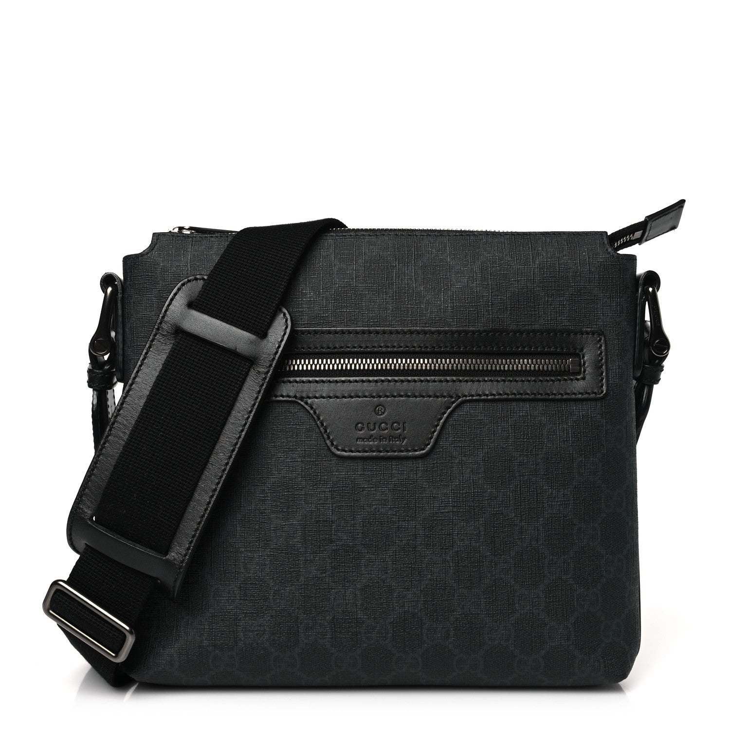 Gucci GG Supreme Monogram Flat Messenger Bag Black Grey 1 of 9