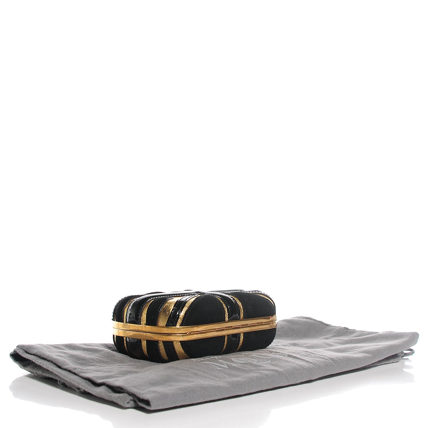 Alexander McQueen Patent Calfskin Suede Britannia Skull Box Clutch Black Gold 5 of 8