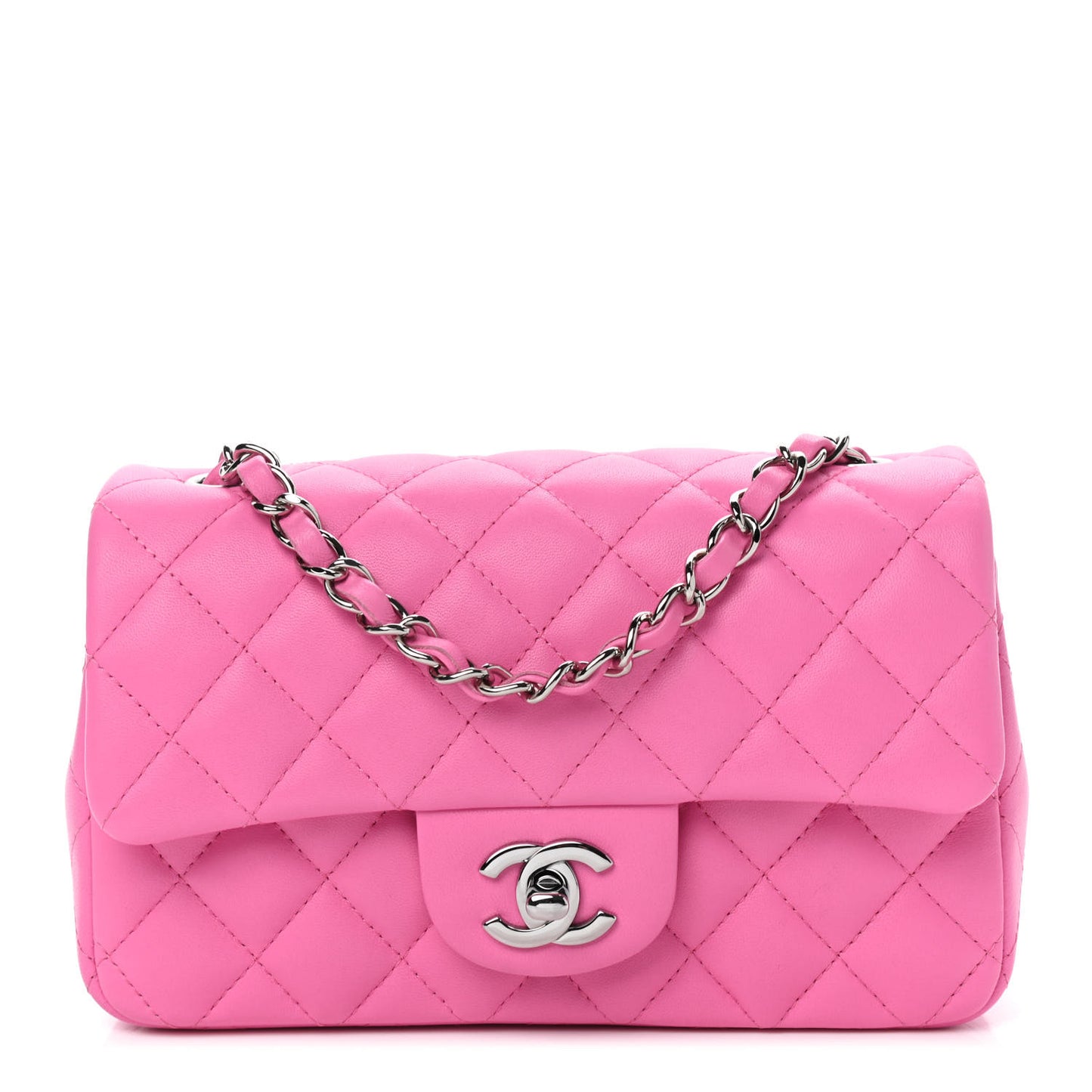 Lambskin Quilted Mini Rectangular Flap Pink