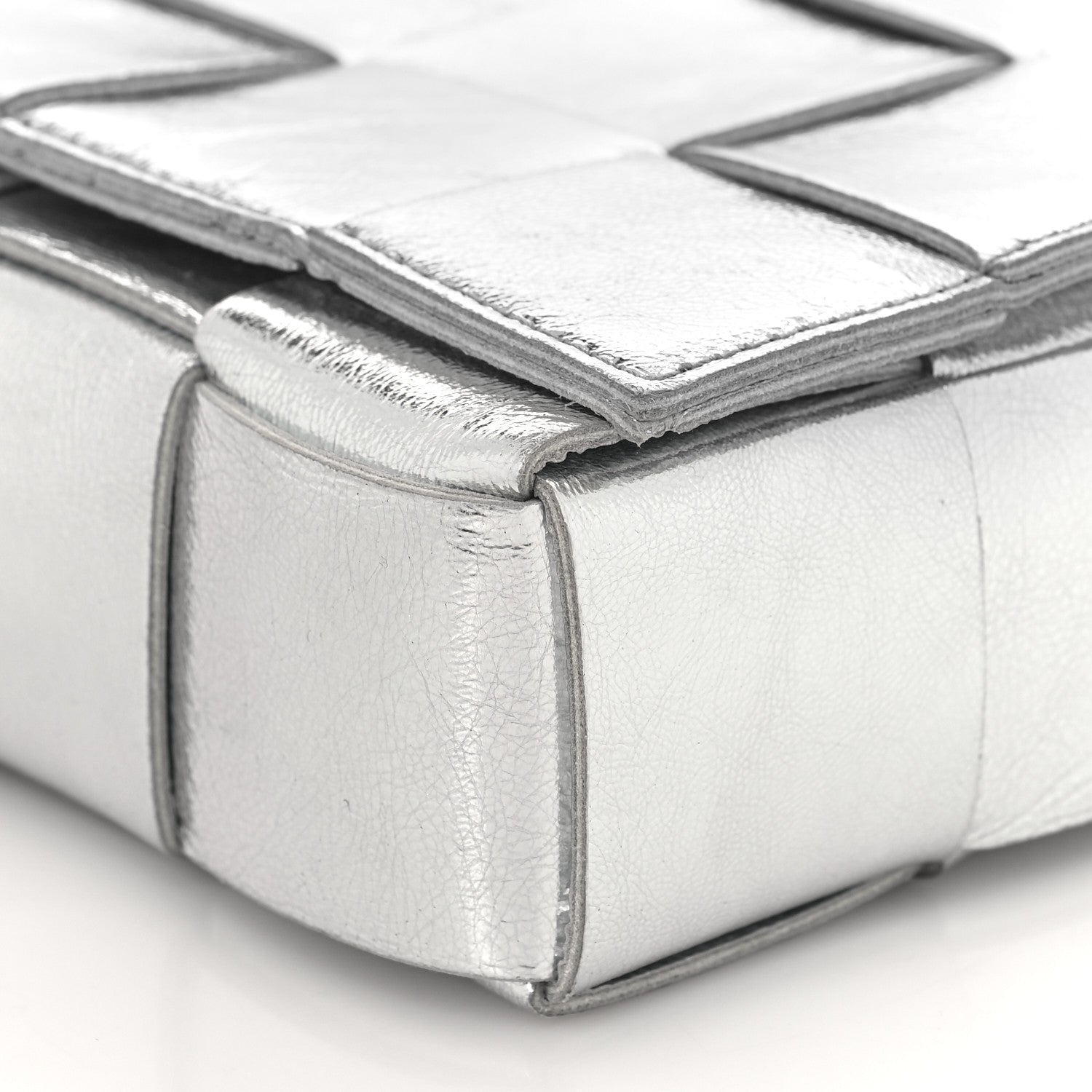 Bottega Veneta Metallic Lambskin Maxi Intrecciato Cassette Crossbody Bag Silver 9 of 9