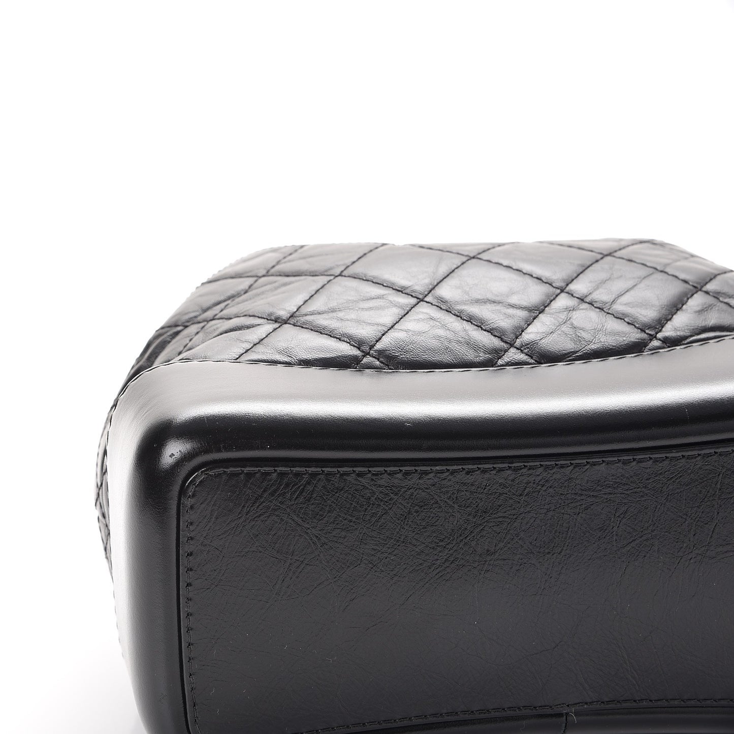 Aged Calfskin Quilted Gabrielle Backpack Black