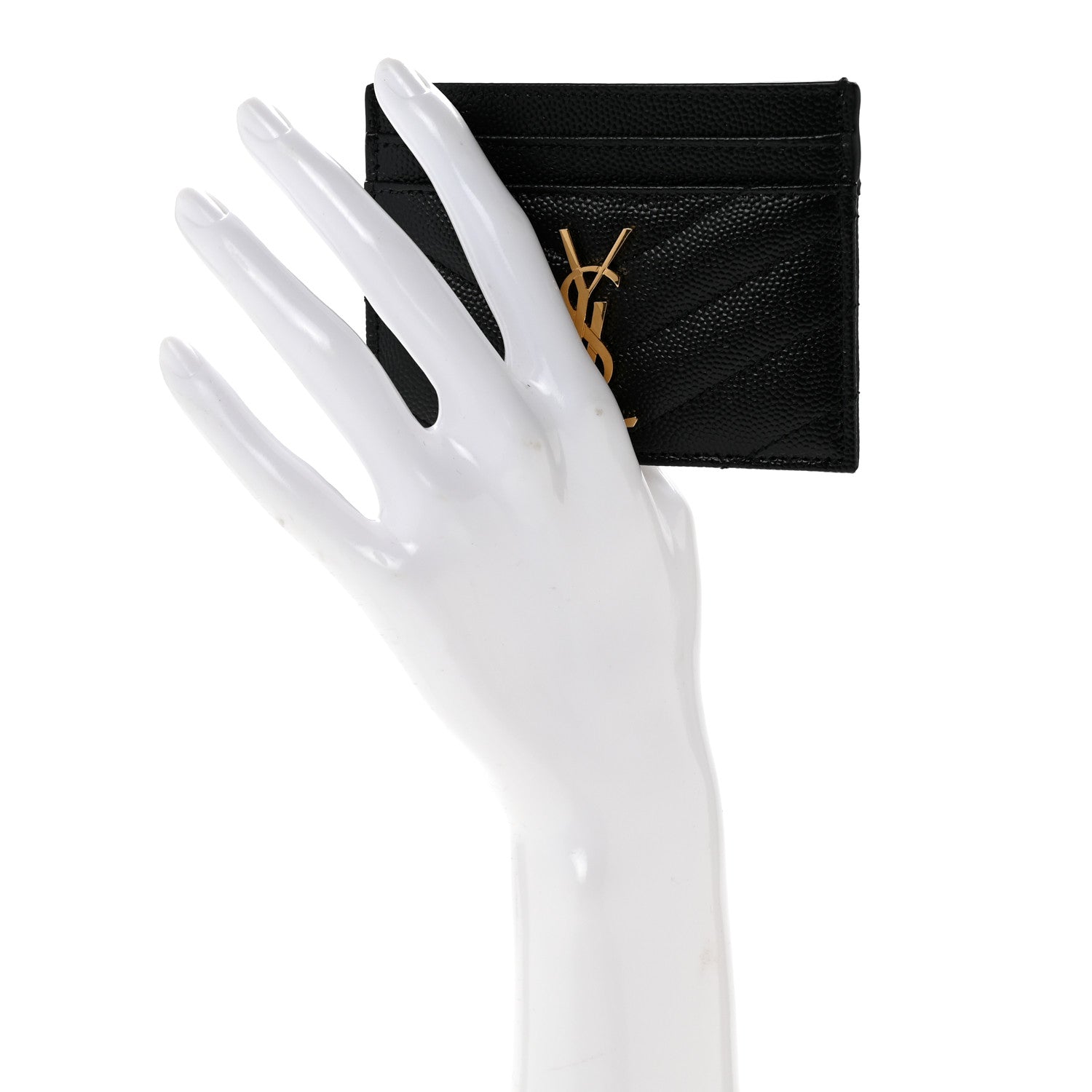 Saint Laurent Grain De Poudre Matelasse Chevron Monogram Credit Card Case Black 2 of 10