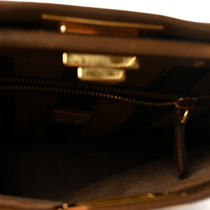 Fendi Vitello Morgan Fabric Jacquard Pequin Medium Peekaboo Iconic Satchel Foresta Tobacco Black 5 of 9