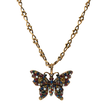 Gucci Metal Crystal Butterfly Necklace Aged Gold Multicolor 4 of 5