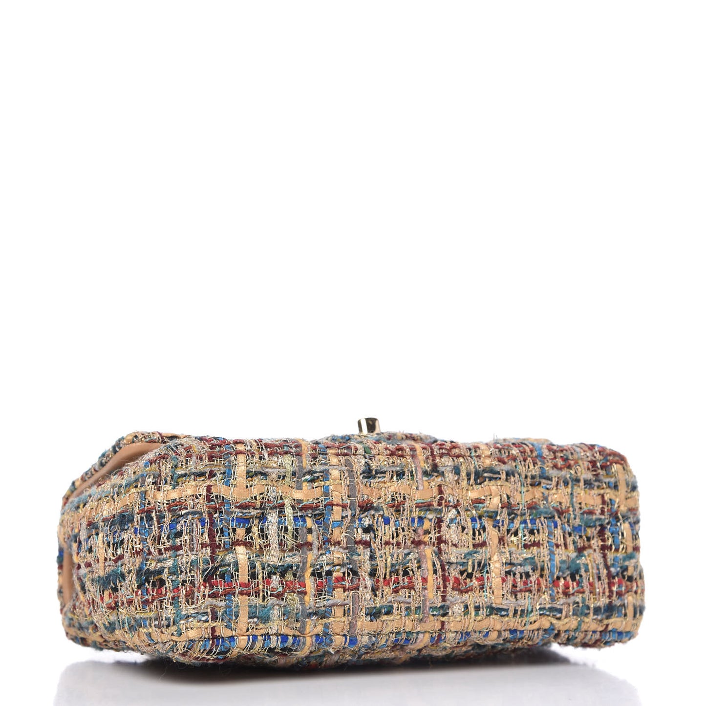Tweed Quilted Mini Rectangular Flap Gold Blue