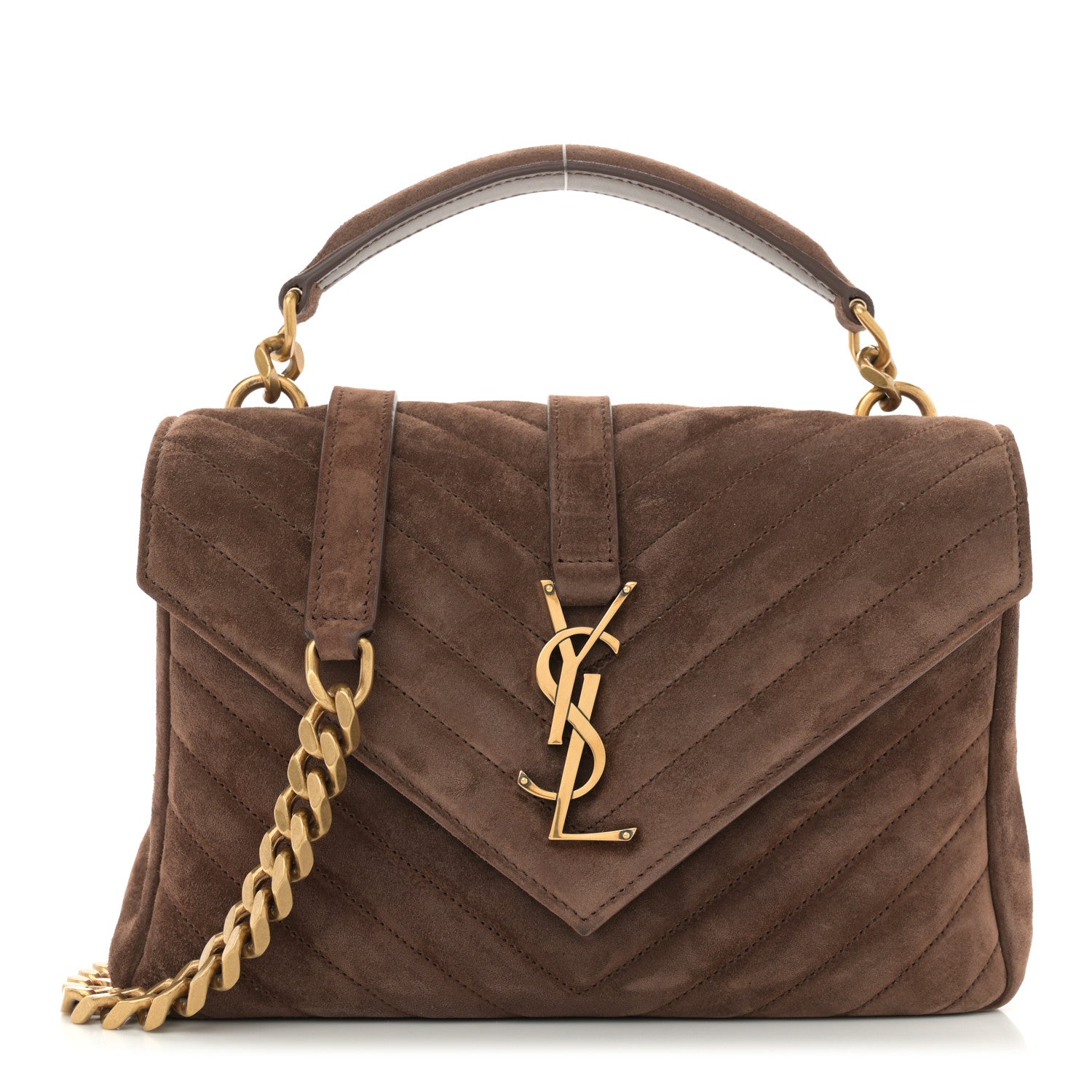 Saint Laurent Suede Matelasse Chevron Monogram Medium College Bag Bark Brown 1 of 11