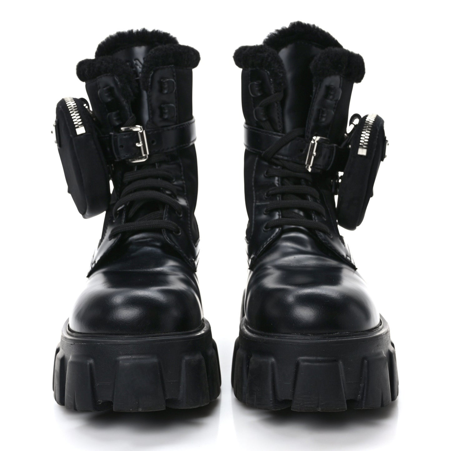 Spazzolato Rois Nylon Shearling Metal Triangle Logo Monolith Pouch Pocket 55mm Boots 36.5 Black