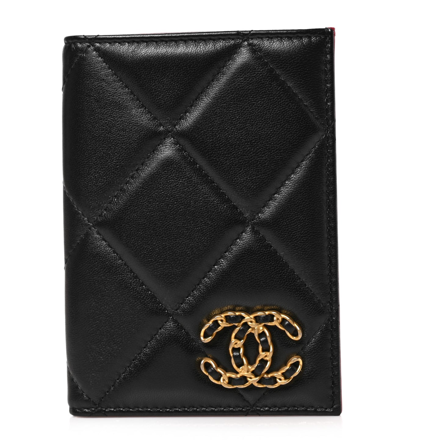 Lambskin Quilted Chanel 19 Passport Holder Black