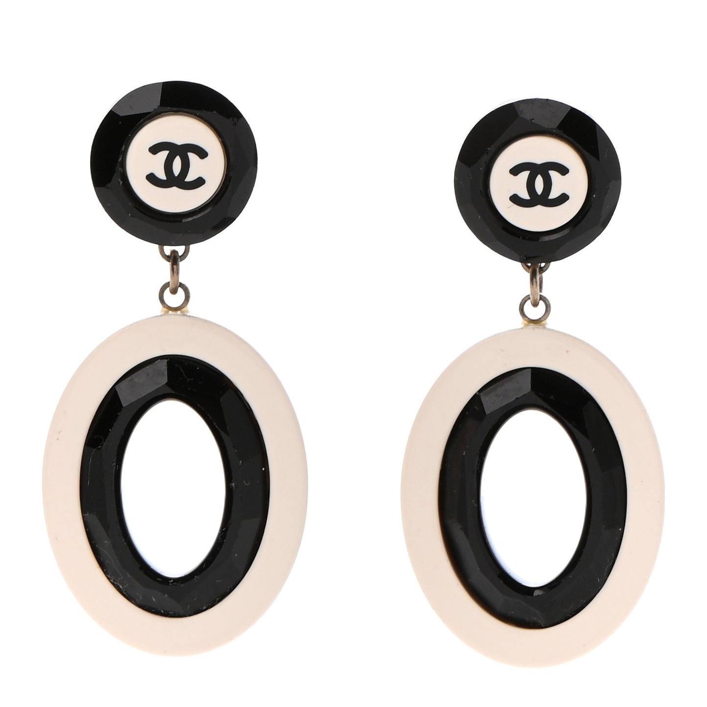 Resin CC Drop Earrings Black White